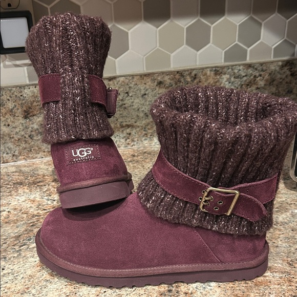 UGG Australia Cambridge Knit Suede Boots w/ Knit Cuff in Plum USA 8 Worn Once - Picture 1 of 13